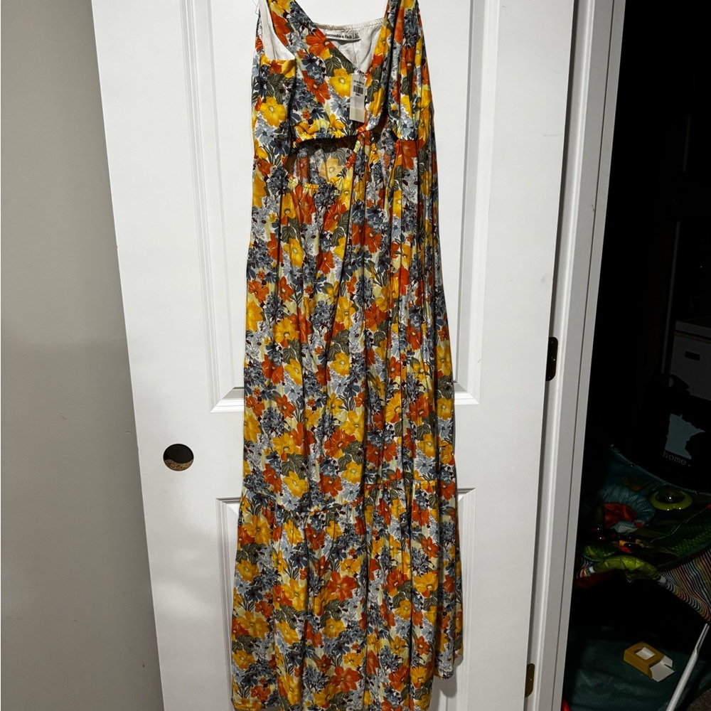 Abercrombie & Fitch Floral Maxi Dress in Yellow, Orange, and Gray